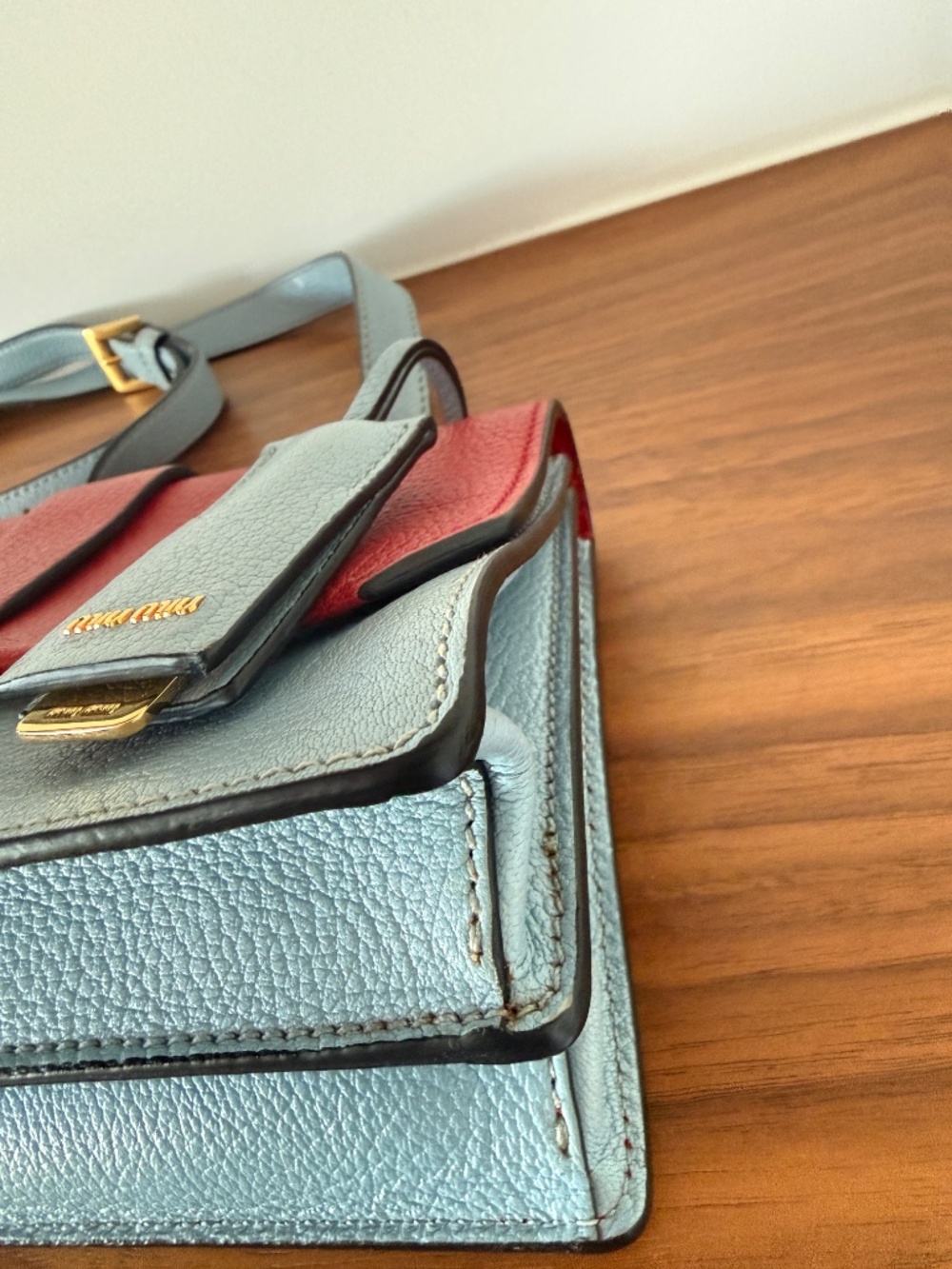 Miu Miu Two Colour Madras Leather Flap Shoulder Bag Pre-Owned - Picture 13 of 13